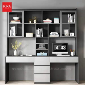 Bàn học, làm việc đôi gỗ MDF có giá sách tiện lợi - BH04