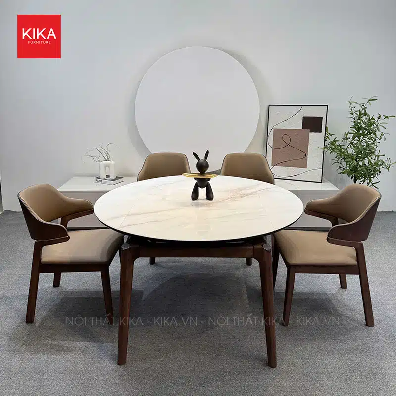 Bàn ăn tròn có thể gập xuống mặt đá Ceramic hiện đại - BA434 13 bàn ăn thông minh
