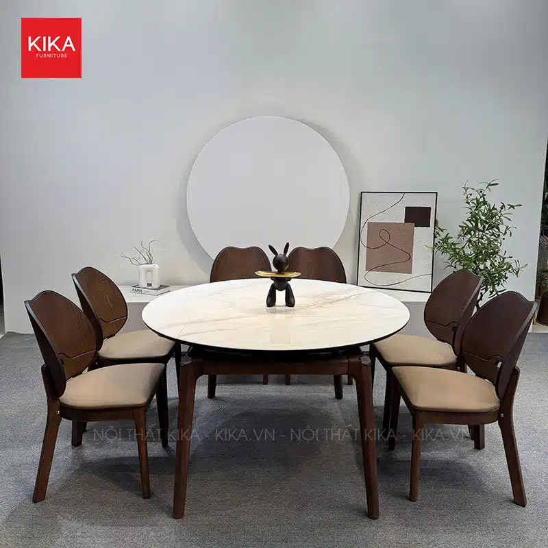 Bàn ăn tròn có thể gập xuống mặt đá Ceramic hiện đại - BA434 12 bàn ăn thông minh