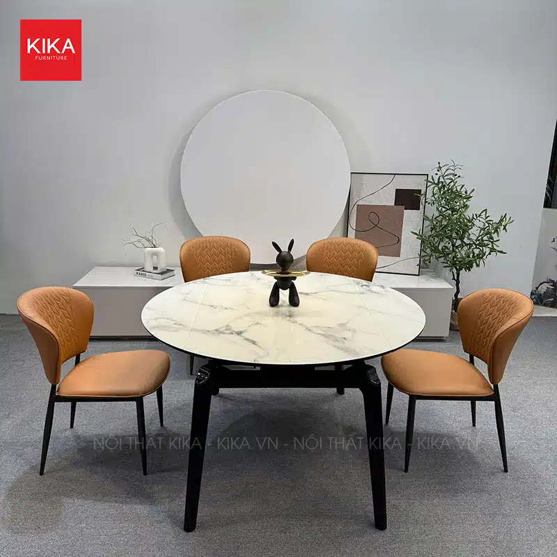 Bộ bàn ăn tròn thông minh có thể gập xuống nhập khẩu - BA442 28 bo ban an tron thong minh mat da ceramic ghe boc da nhap khau ba442 3