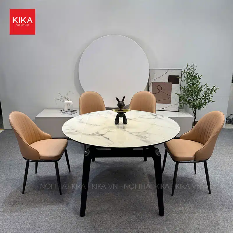 Bộ bàn ăn tròn thông minh có thể gập xuống nhập khẩu - BA442 43 bo ban an tron thong minh mat da ceramic ghe boc da nhap khau ba442 6