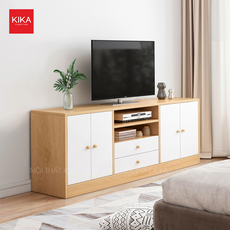 Kệ tivi gỗ MDF 4 cánh mở quay kèm ngăn kéo tiện lợi - TV03 7 ke tivi go mdf 4 canh mo quay kem ngan keo tien loi tv03 2