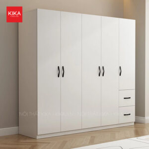 Tủ quần áo 5 cánh gỗ MDF màu trắng tinh tế – TA52