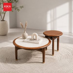 Bàn trà đôi gỗ Sồi mặt đá Ceramic cao cấp - BT327
