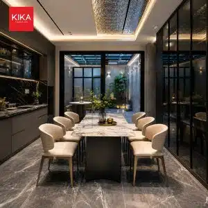 Bộ bàn ăn mặt đá cẩm thạch 10 ghế cao cấp - BA479