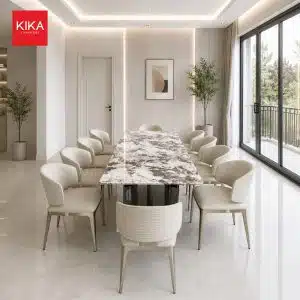 Bộ bàn ăn mặt đá cẩm thạch 10 ghế cao cấp - BA479