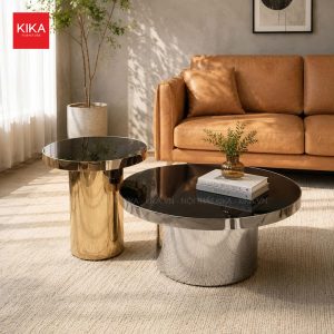 Bàn trà đôi mặt kính đen cao cấp, hiện đại - BT328