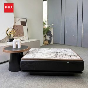 Bàn trà đôi mặt đá vân cẩm thạch cao cấp- BT336
