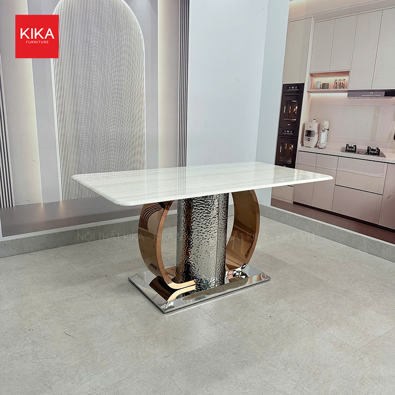 Bộ bàn ăn 6 ghế hiện đại chân thép sơn giả gỗ - BA492 9 Bộ bàn ăn 6 ghế hiện đại chân thép sơn giả gỗ - BA492