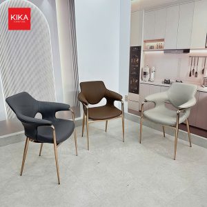 Ghế ăn da yên ngựa cao cấp khung thép mạ PVD vàng hồng - GA186
