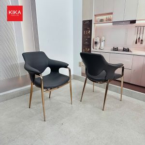 Ghế ăn da yên ngựa cao cấp khung thép mạ PVD vàng hồng - GA186