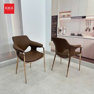 Ghế ăn da yên ngựa cao cấp khung thép mạ PVD vàng hồng - GA186