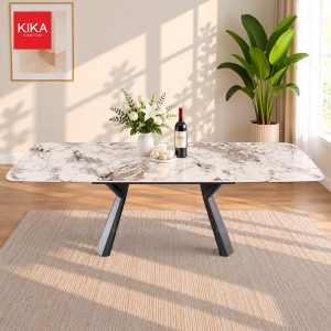 Bàn ăn thông minh mặt đá trắng vân nâu Crystal tiêu chuẩn châu Âu – GA522
