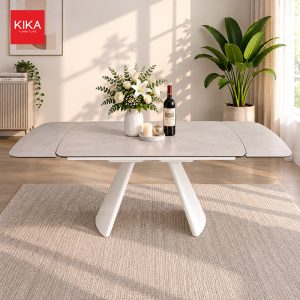 Bàn ăn thông minh mặt đá nung màu xám be cao cấp – BA524