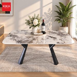 Bàn ăn thông minh mặt đá trắng vân nâu Crystal tiêu chuẩn châu Âu – GA522