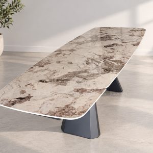 Bàn ăn thông minh mặt đá trắng vân nâu Crystal tiêu chuẩn châu Âu – GA522